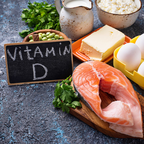 Healthy foods containing vitamin D. Selective focus